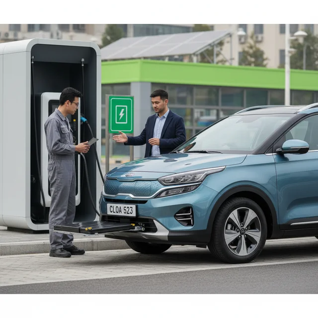 Kia electric car charging at station